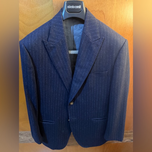 100% Italian Wool Navy Pinstripe Men's Blazer